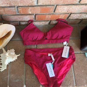 NWT - Seafolly Hot Pink and Navy Striped Bikini